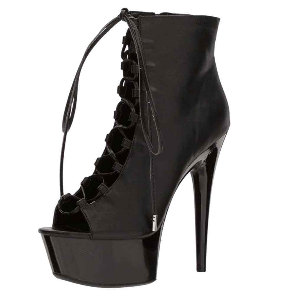 Ellie 609-Reverse Ankle Boot, Matte Faux Leather Exotic Dancewear Heels, size 7